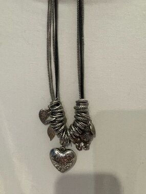Silver Heart Charm Multi-Chain Necklace - Women Jewelry
